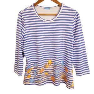 J. McLaughlin Blue & White Horizontal Stripe Nautical Theme Catalina Cloth Top